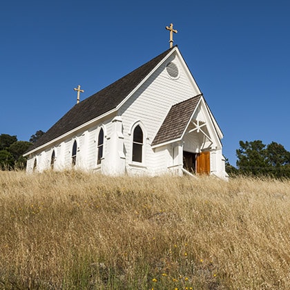 White church on a hill in Marin